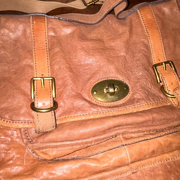 Vintage Fossil Brown Leather Messenger Computer Bag w/ Buckles Flap Key - Picture 8 of 8